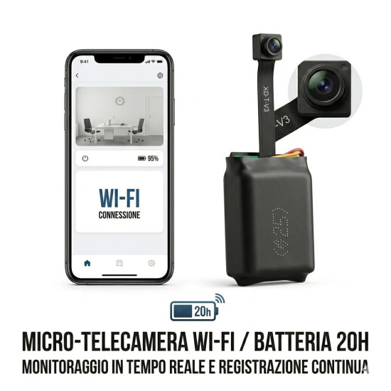 Microcamera WiFi su Nastro Full HD | Batteria Esterna lunga Durata