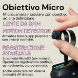 Microcamera Modulare Wi-Fi 1080p, Obiettivo 3mm e Batteria