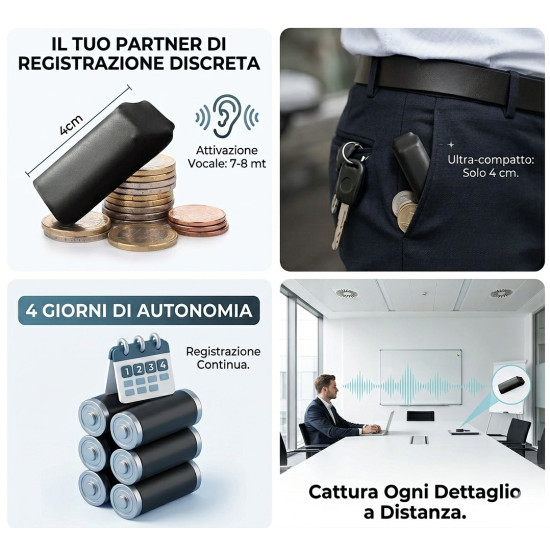 Registratore Audio 96 Ore Autonomia | Attivazione Vocale VOX | Detective Store