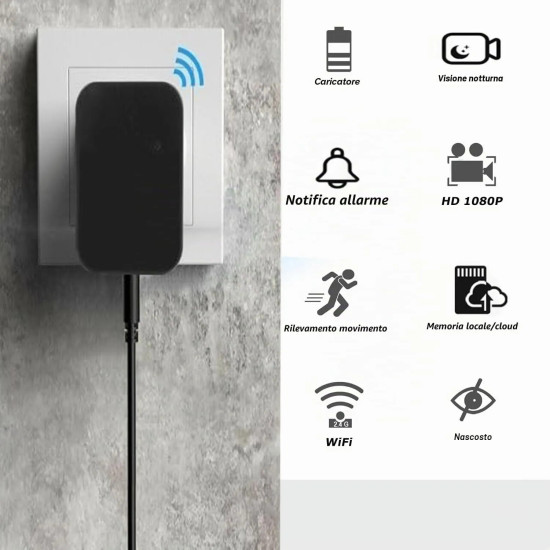 Caricabatterie Spia WiFi con Telecamera Nascosta | Invisibile