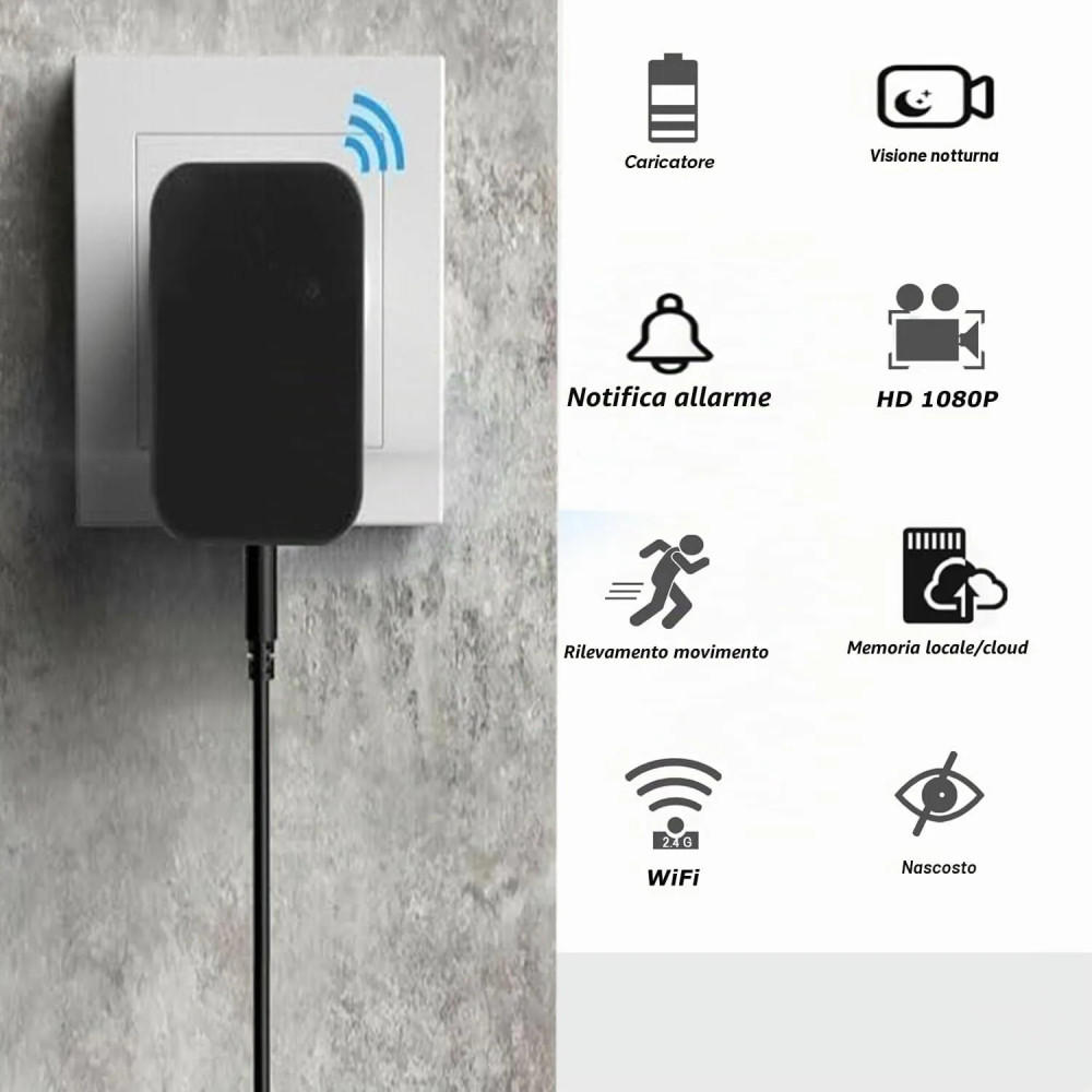 Caricabatterie Spia WiFi con Telecamera Nascosta | Invisibile