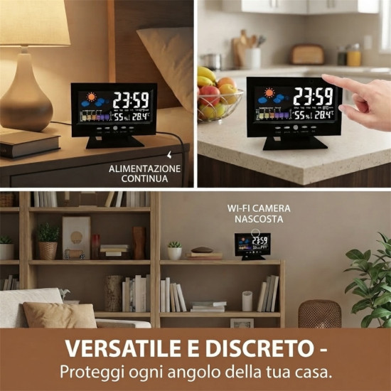 Orologio Stazione Meteo da Scrivania con Telecamera Invisibile