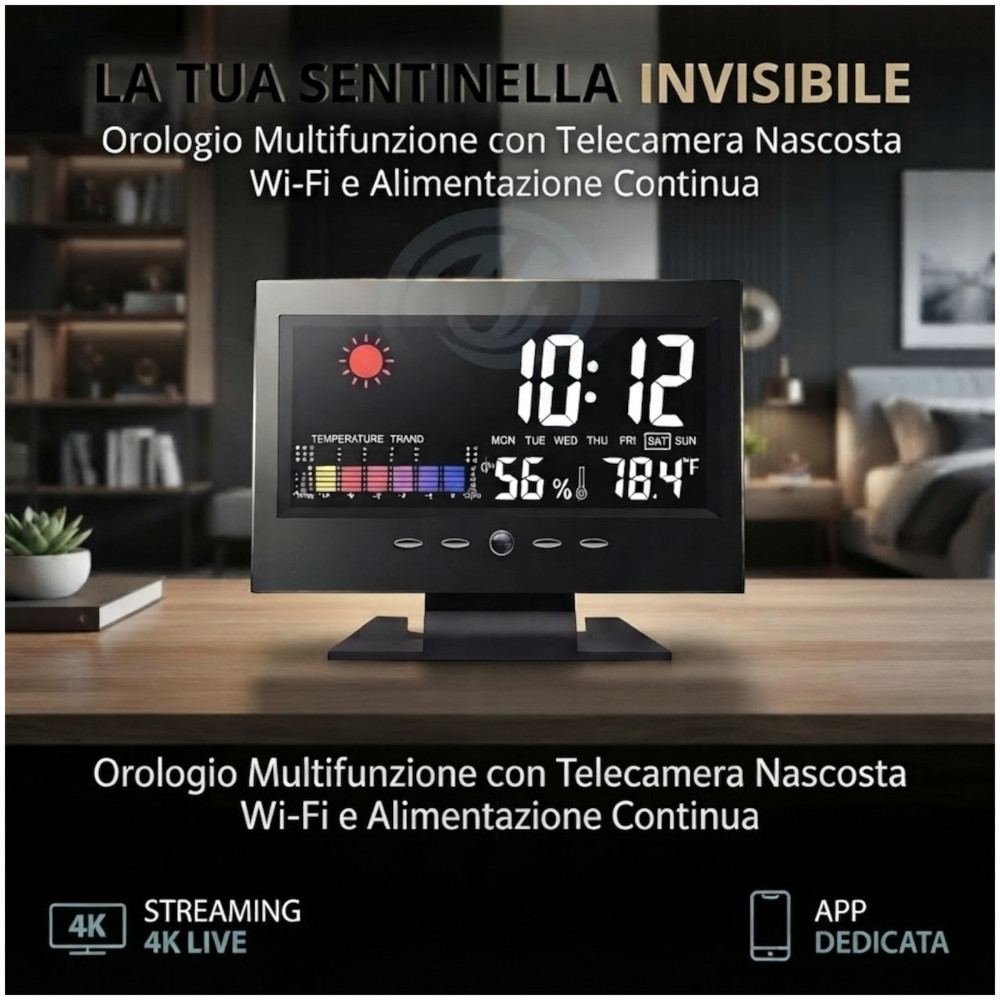 Orologio Stazione Meteo da Scrivania con Telecamera Invisibile