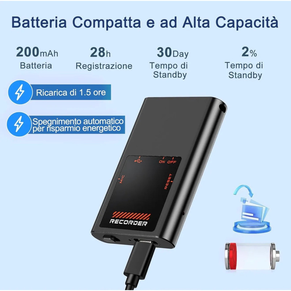 Micro Registratore Vocale Magnetico 4cm | Gestione App OTG