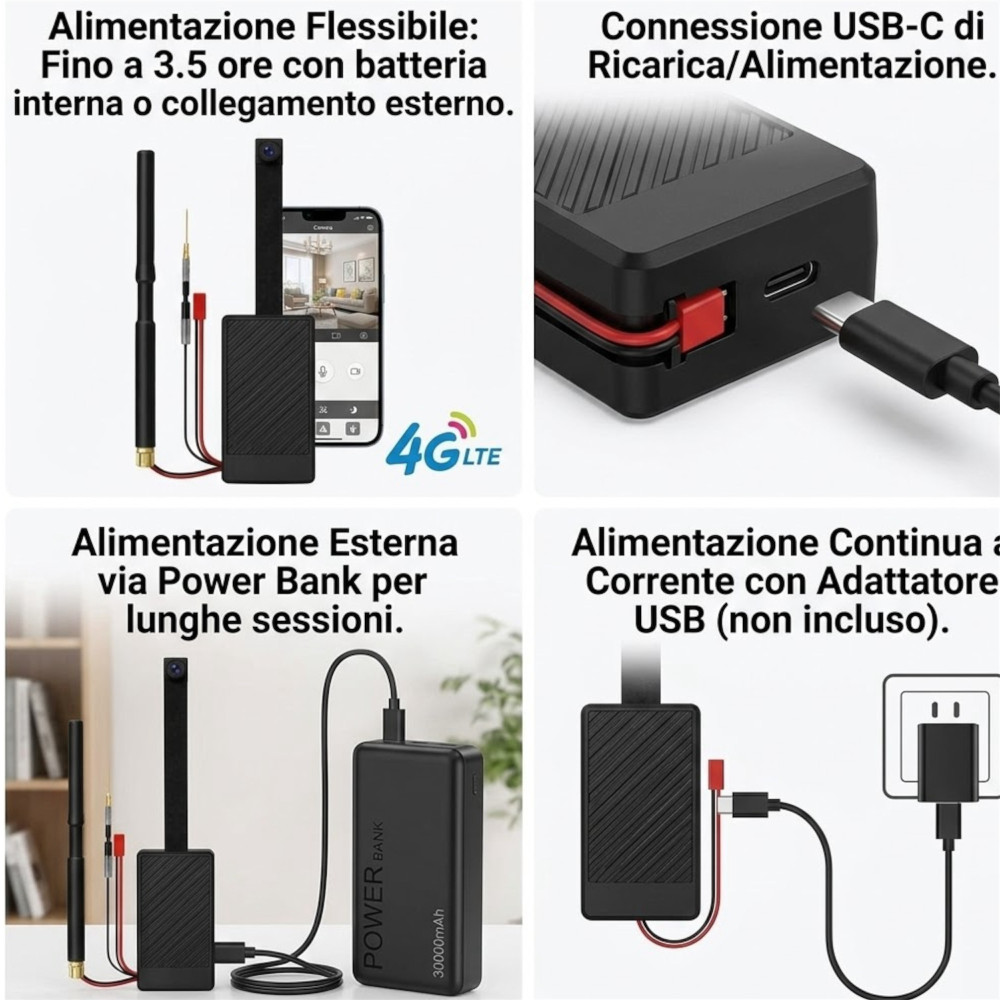 Micro Telecamera 4G LTE con SIM per Sicurezza Senza Wi-Fi