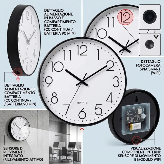 Orologio Spia WiFi Full HD da Parete | Telecamera H24 220V